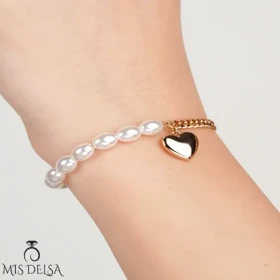 دستبند قلب و مروارید ژوپینگ