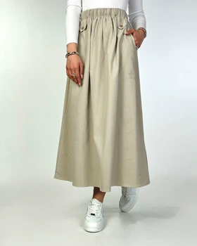 دامن لینن کتان جیب دکمه کد 400066 (استخوانی)