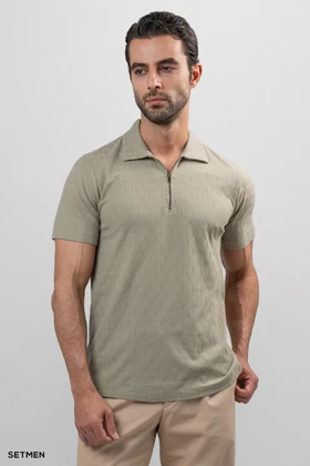 تیشرت یقه نیم زیپ ژاکارد