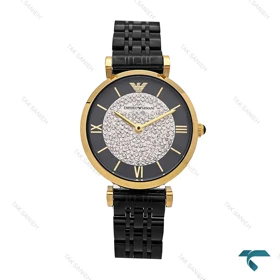 ساعت امپریو آرمانی زنانه طلایی مشکی صفحه نگین Armani-6162-L
