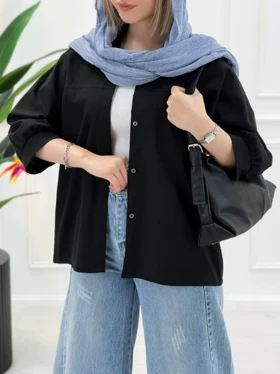 شومیز مانتویی لینن ژاله - مشکی