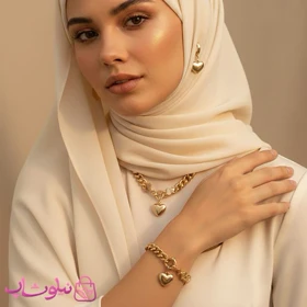 سرویس بدلیجات زنانه ژوپینگ طلایی مدل کارتیه قلبی کد 17991