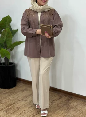 مانتو لینن پنبه سوزندوزی