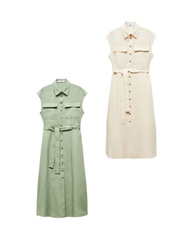 پیراهن لینن جیب‌دار MNG685