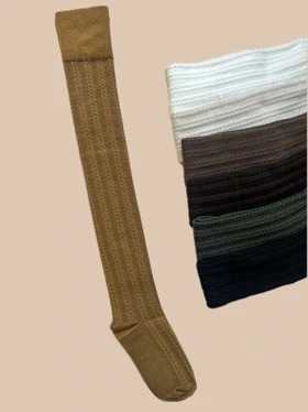 جوراب ساق بلند بالا زانو زنانه طرح گندمی برجسته