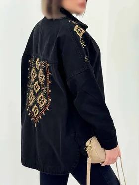 مانتو جین سرشانه گلدوزی