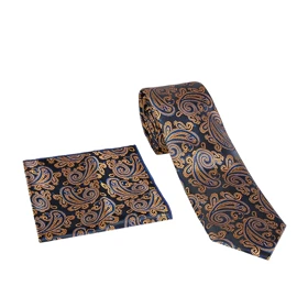 ست کراوات و پوشت لاکچری طرح بته جقه طلایی