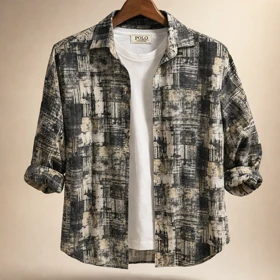 پیراهن کنف لینن صددرصد نخ ذغالی طلایی «گرافیت ماربل» فوق العاده خنک و با کیفیت کد S12