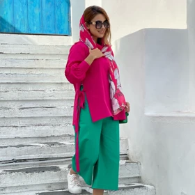 مانتو لینن سرخابی زنانه کد LIA