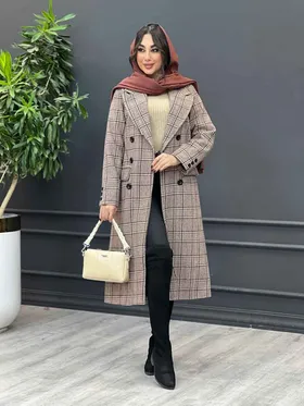 پالتو چهارخونه بلند شش دکمه