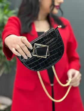 کیف ورنی طرح دار دکمه مکعبی