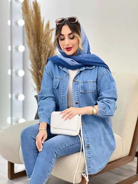 مانتو جین دو جیب پاکتی برش‌دار