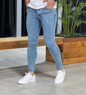 شلوار جین اسکینی یخی مردانه کپ ترک پارچه اسلپ زاپ سطحی