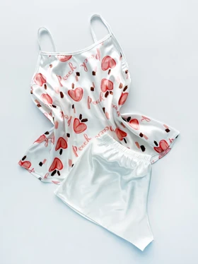 ست لباس خواب تاپ و شورتک ساتن طرح هلو