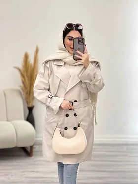 بارانی بلند شش دکمه دو جیب