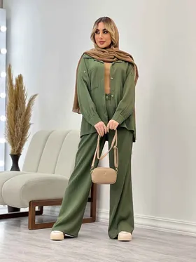 ست مانتو و شلوار کراش تک جیب