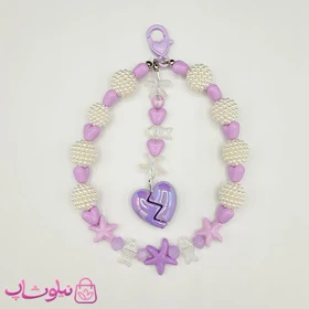 آویز کیف، گوشی، جاکلیدی دستساز برند N&SH مدل قلب و ستاره بنفش و توت سفید کد 190