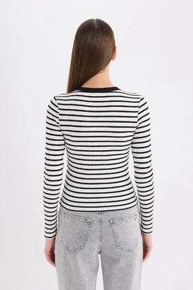 تیشرت آستین بلند یقه راه راه Slim Fit Slim Cut Crew D3754AX25SP