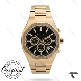 ساعت کرست مردانه 6285-2 صفحه مشکی بند رزگلد Crest-10910-G