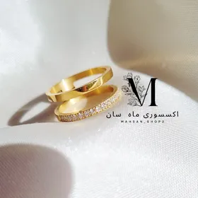 انگشتر دوحلقه نگین‌دار طرح جدید و جذاب استیل
