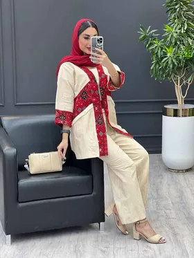 ست مانتو و شلوار لینن ترکیبی سنتی