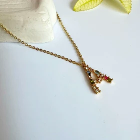 گردنبند حروف A نگینهای مولتیکالر (چندرنگ) آبکاری طلا