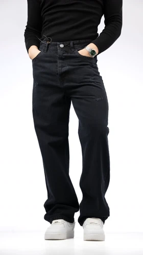 شلوار بگ جین ذغالی تیره زاد سطحی قد 110 سانت * بهترین کیفیت دنیم کد 916