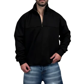 دورس مردانه یقه نیم زیپ مشکی طرح ساده