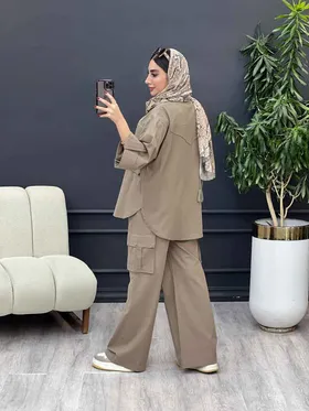 ست مانتو و شلوار کارگو برش‌دار