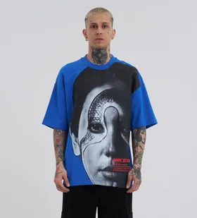 تیشرت آبی مردانه Macstar Snake Face Oversize M2072