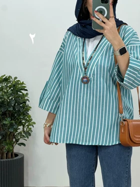 تونیک مانتویی یقه دار راه راه(ایراد دار)