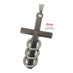 گردنبند صلیب سه حلقه نوشته دار رنگ متالیک