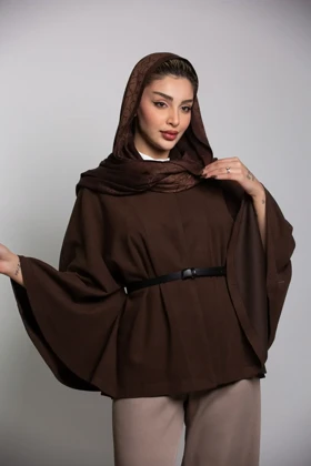 پالتو پانچ ژاکارد کمربنددار