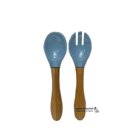 قاشق و چنگال سیلیکونی آبی minikoioi