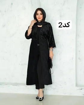 مانتو مدل مخمل بلند خرجکار خامه دوزی و منگوله کد 2589