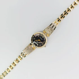 ساعت مچی زنانه مجلسی EHHE نگین‌دار با موتور کوارتز (بند طلایی صفحه مشکی)