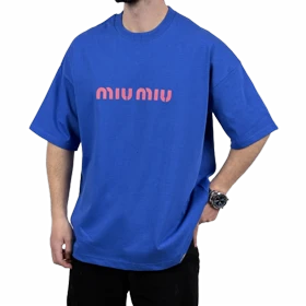 تیشرت آستین کوتاه مردانه دونخ آبی مدل MIU MIU