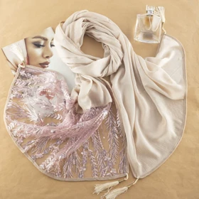 شال مجلسی زنانه ویسکوز ابریشم پولکی منگوله‌دار