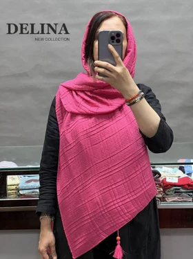 شال پلیسه نخ منگوله چوبی