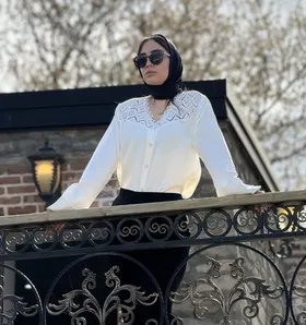 شومیز مجلسی سفید گیپور سری Lavish