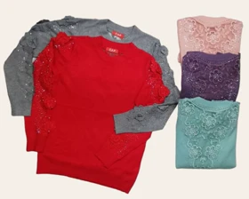 بلوز بافت مجلسی زنانه گپ ترک گل برجسته