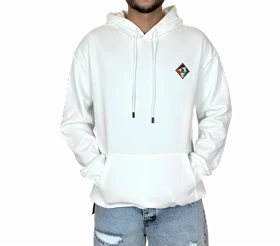 هودی سفید کلاهدار اورسایز مردانه مشکی MONO با لوگوی لوزی و چاپ پشت