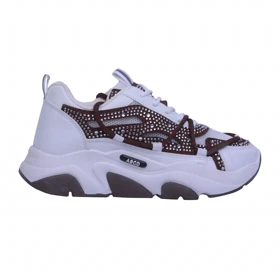 کتانی زنانه نگین‌دار مدل رامونا_سفید قهوه ای کد 7232