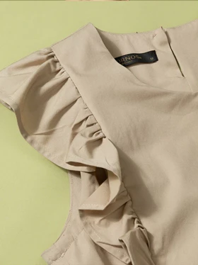 تاپ زنانه کتان یقه گرد آستین چین‌دار کمر کش کژوال سورنا