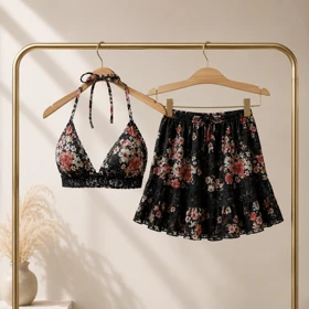 ست توری فانتزی زنانه مدل Black Blossom 6615