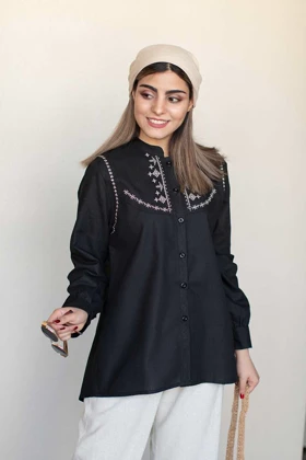 شومیز لینن مرجان گلدوزی‌دار خرید شومیز زنانه خنک