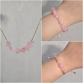 دستبند و گردنبند سنگ رز کوارتز اصل نماد عشق و محبت
