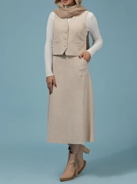 دامن زنانه مخمل کله قندی میدی جیب‌دار 20108