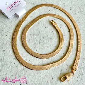 زنجیر زنانه ژوپینگ طلایی مدل هرینگبون تخت طول 50 سانت عرض 5 میل کد 6491