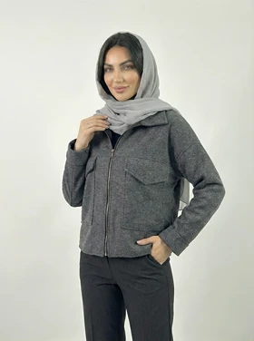 کت زنانه فوتر کوتاه رنگ مدادی دو جیب کد (8729)